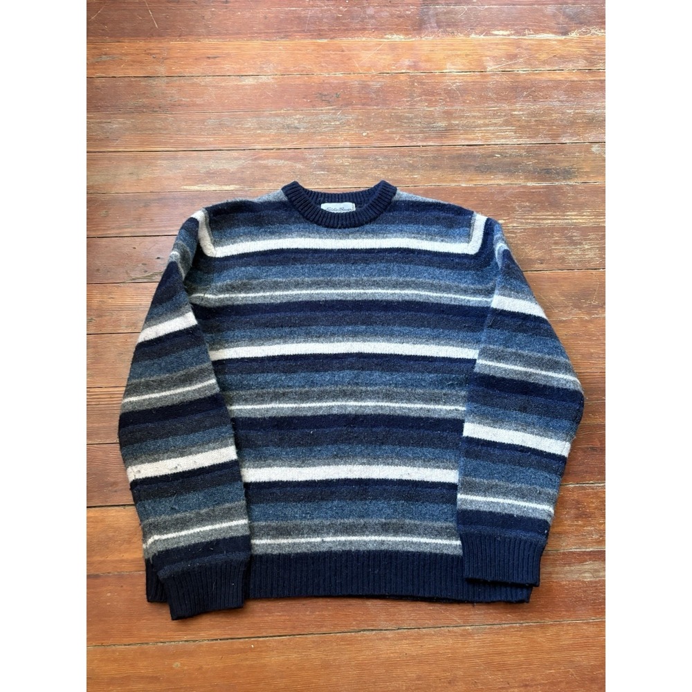 Eddie Bauer Lambswool Knit Crewneck Sweater Mens Medium Classic Striped